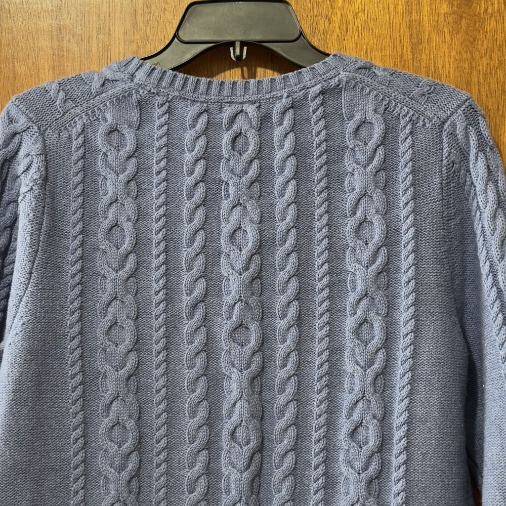 Ll Bean L Pet Blue Cotton Cable Knit Crew Neck Pullover Sweater Blue 503309 View 4